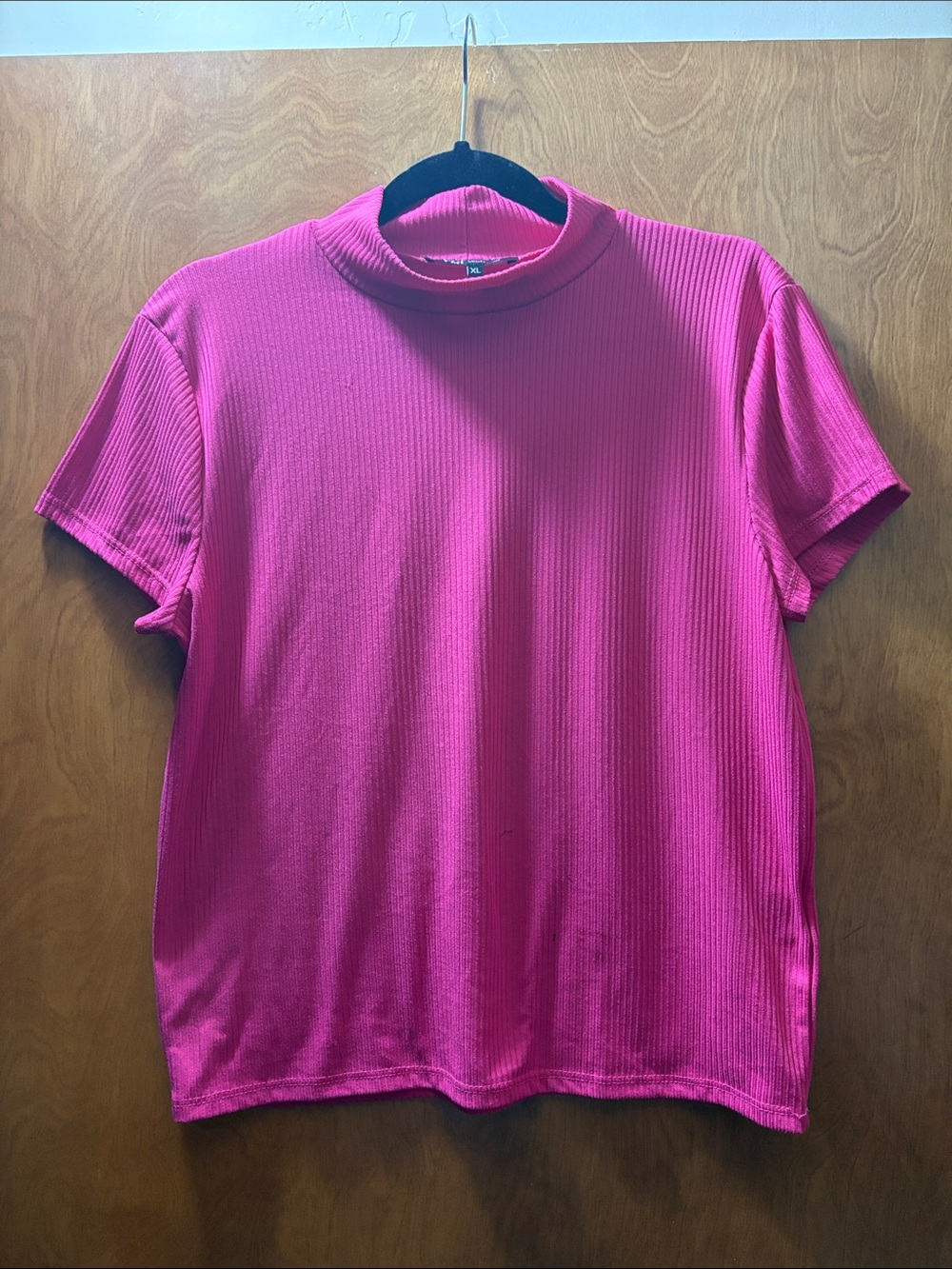 YMI Short-Sleeve Ribbed Mock Neck Shirt - Hot Pink